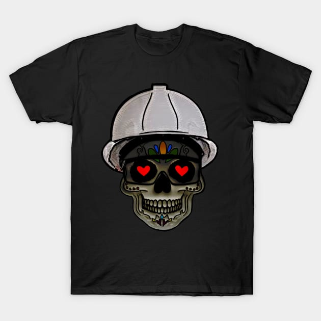 Hard Hat Heart Eyes Skull T-Shirt by SoLunAgua